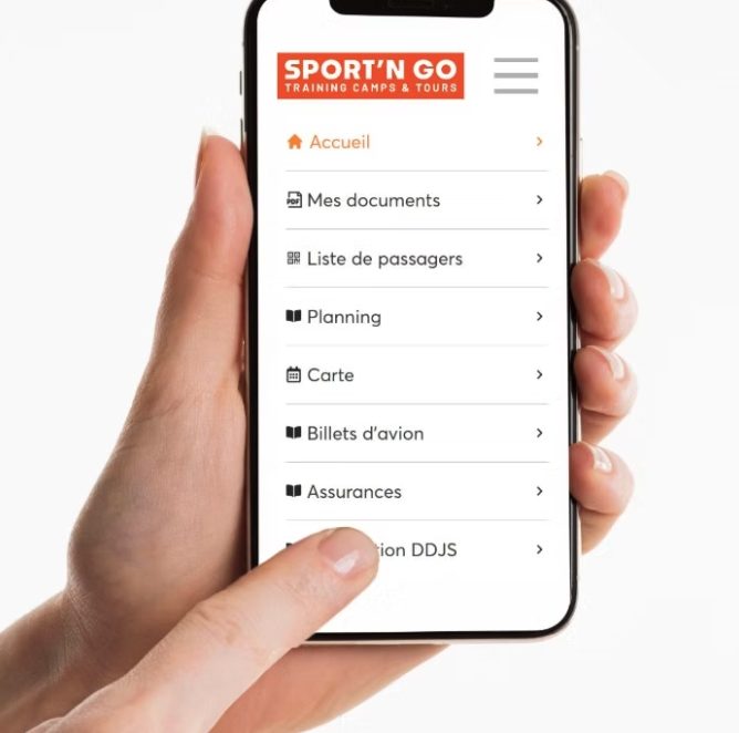 Application mobile SPORT'N GO permettant aux participants d'accéder aux informations de leur séjour sportif